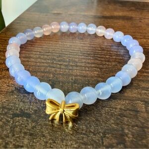 NEW Natural Yanyuan Agate Bracelet with Gold color Bow Charm 6mm beads